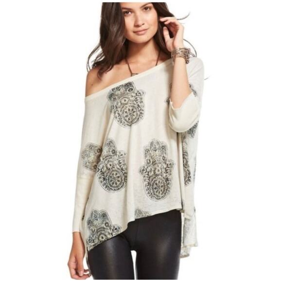 Chaser Hamsa Hands Graphic Oversize T-Shirt Off White Womens Size Small - Picture 11 of 12